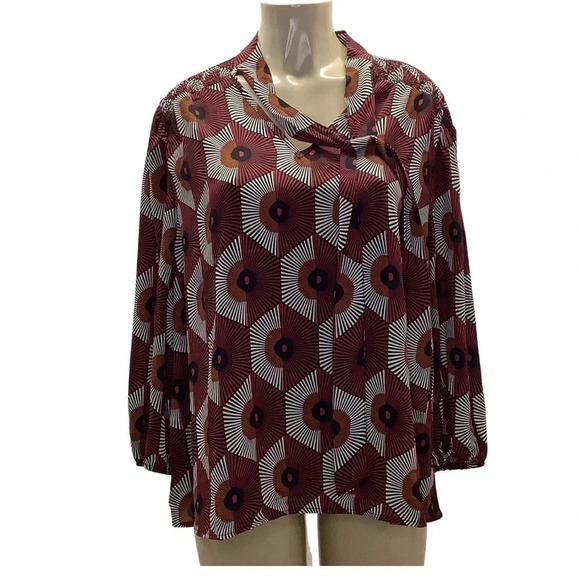 By Design Plus Size Tie Neck Smocked Shoulder Top. New With Tags - Picture 1 of 7